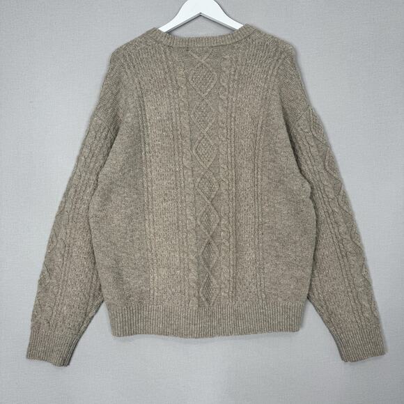 Oak + Fort Cable Knit Crewneck Sweater Mens Large Tan Pullover Neutral Oversized - Picture 5 of 12